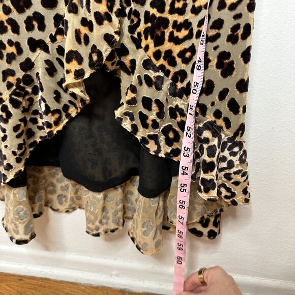 House of Harlow 1960 Cheetah Print Lafayette Wrap Front Tie Maxi Dress Ruffle L - Picture 14 of 16